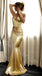 Gold Sexy V-neck Sleeveless Mermaid Long Prom Dress,SW2020