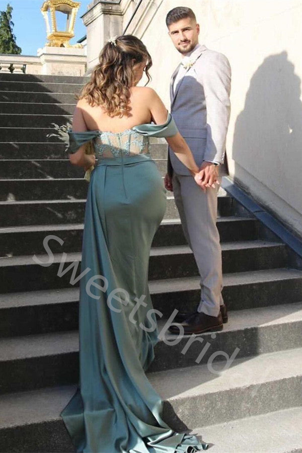 Elegant Sweetheart Off soulder Side slit Sheath Long Prom Dress,SW2008