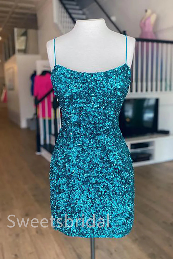 Simple Spaghetti straps Sleeveless Sheath Short Mini Homecoming Dress, BTW350