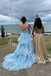 Blue Elegant V-neck Sleeveless A-line Long Prom Dress,SW2022