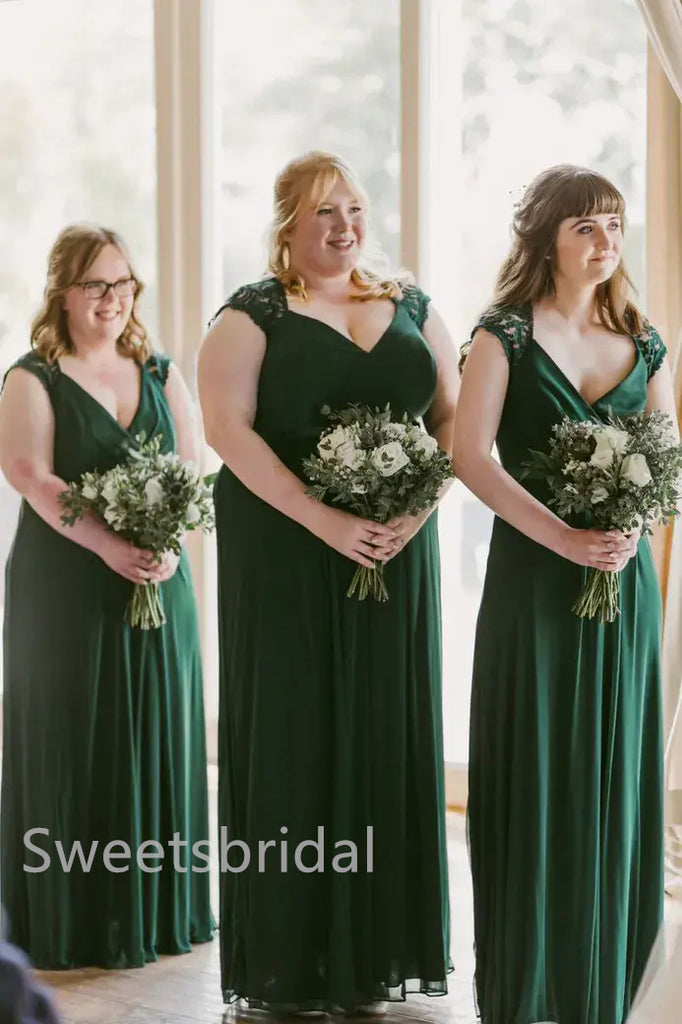 Elegant V-neck Cap sleeves A-line Long Bridesmaid Dressess, SWE1392