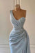 Baby Blue One Shoulder Sleeveless Mermaid Floor Length Prom Dress,SWS2211