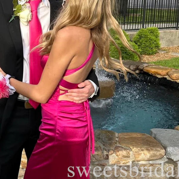 Fuchsia V-neck Sleeveless Mermaid Floor Length Prom Dress,SWS2429