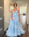 Blue Elegant V-neck Sleeveless A-line Long Prom Dress,SW2022