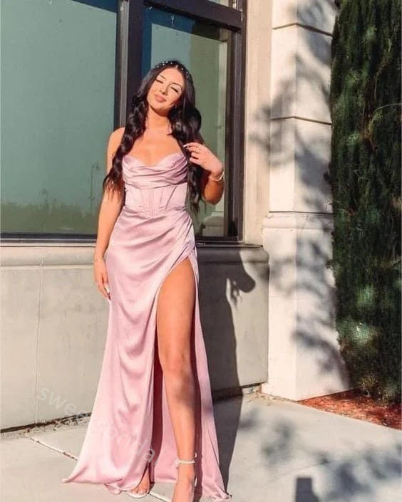 Elegant Sweetheart Side Slit Sheath Long Floor Length Prom Dress,SWS2365