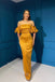 Yellow Off Shoulder Sleeveless Mermaid Floor Length Prom Dress,SWS2207