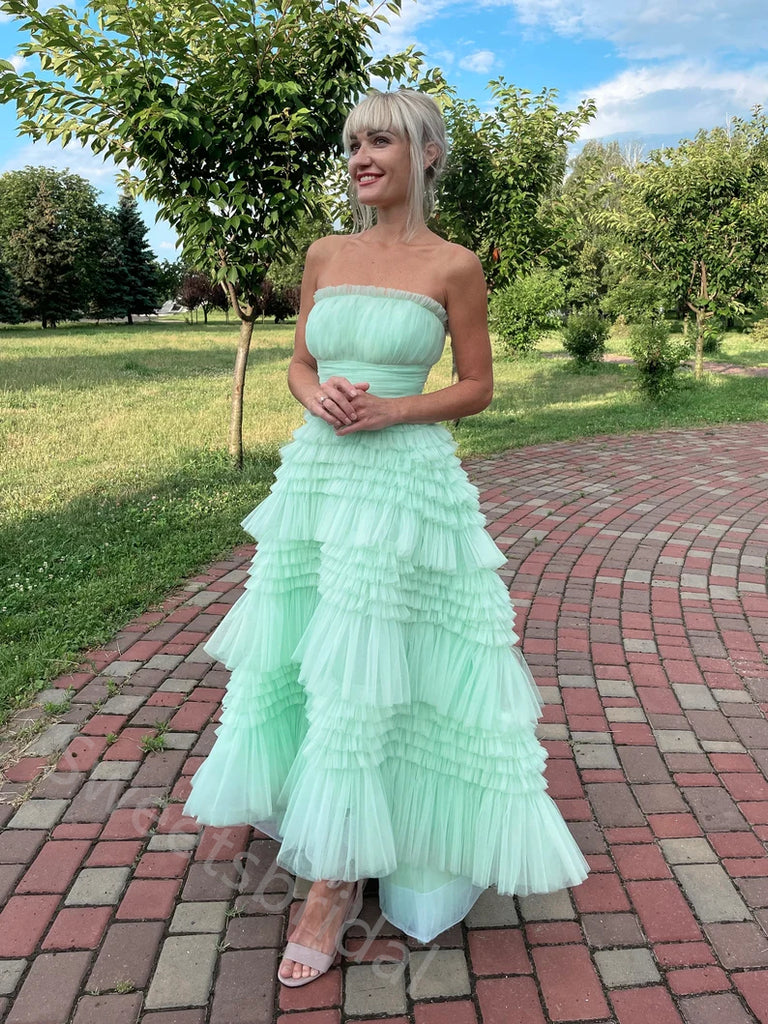 Sexy Strapess Sleeveless Ruffle A-line Floor length Prom Dress,SWS2165