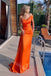 Orange One Shoulder Sleeveless Mermaid Floor Length Prom Dress,SWS2205
