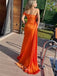 Orange One Shoulder Sleeveless Mermaid Floor Length Prom Dress,SWS2205