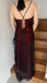 Black And Red V-neck Sleeveless Side Slit Mermaid Floor length Prom Dress,SWS2167