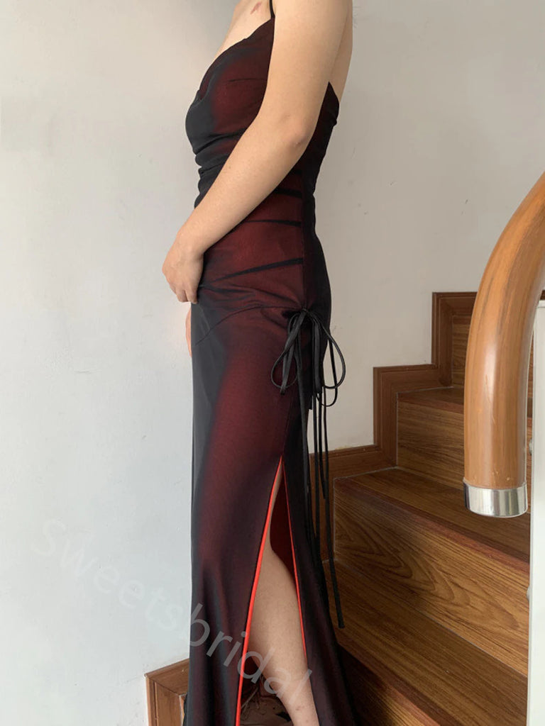Black And Red V-neck Sleeveless Side Slit Mermaid Floor length Prom Dress,SWS2167