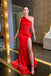 Red One Shoulder Side Slit Mermaid Floor Length Prom Dress,SWS2206