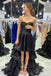 Black Ruffle Sweetheart Sleeveless A-line High Low Prom Dress,SWS2275