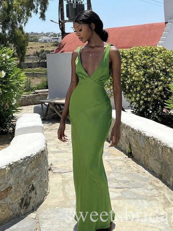 Sexy Deep V-neck Sleeveless Mermaid Floor Length Prom Dress,SWS2426
