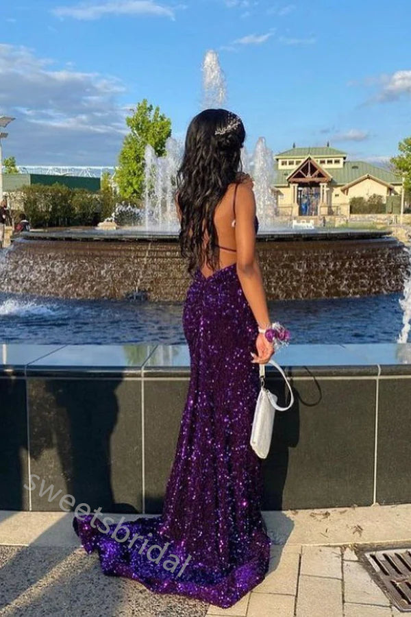 Sparkly V-neck Sleeveless Mermaid Floor Length  Prom Dress,SWS2298