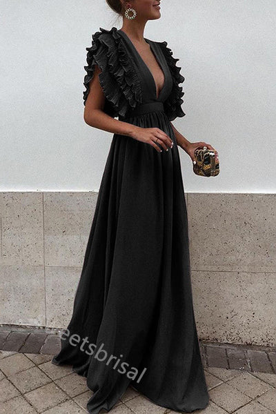 Elegant V-neck Sleeveless A-line Floor Length Prom Dress,SWS2198