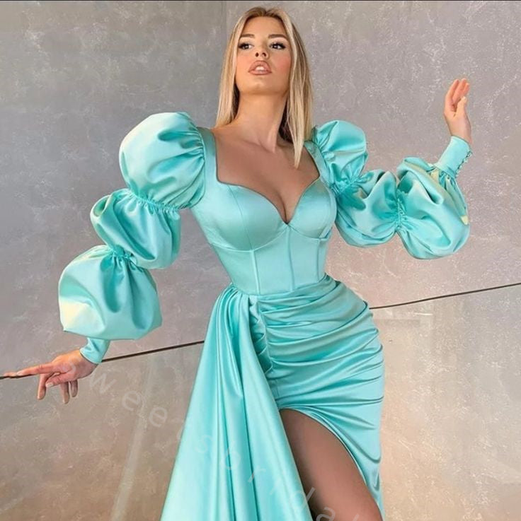 Elegant Long Sleeves Side Slit Mermaid Long Prom Dress,SWS2090