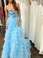 Blue Ruffle Sweetheart Sleeveless Aline Floor Length Prom Dress,SWS2273