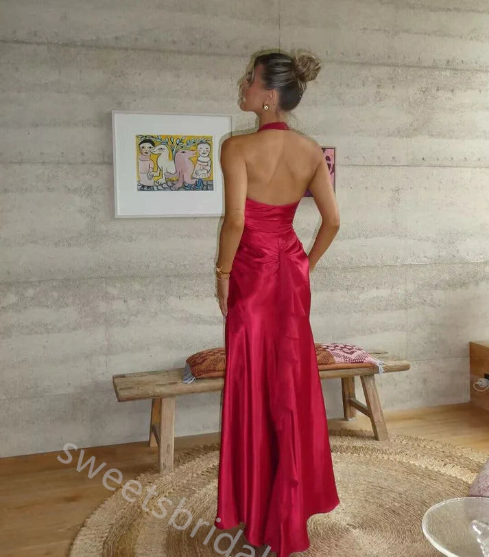 Sexy Halter Sleeveless Sheath Floor Length Prom Dress,SWS2393