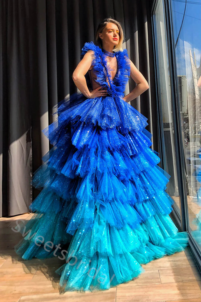 Sexy V-neck Sleeveless A-line Floor length Prom Dress,SWS2159