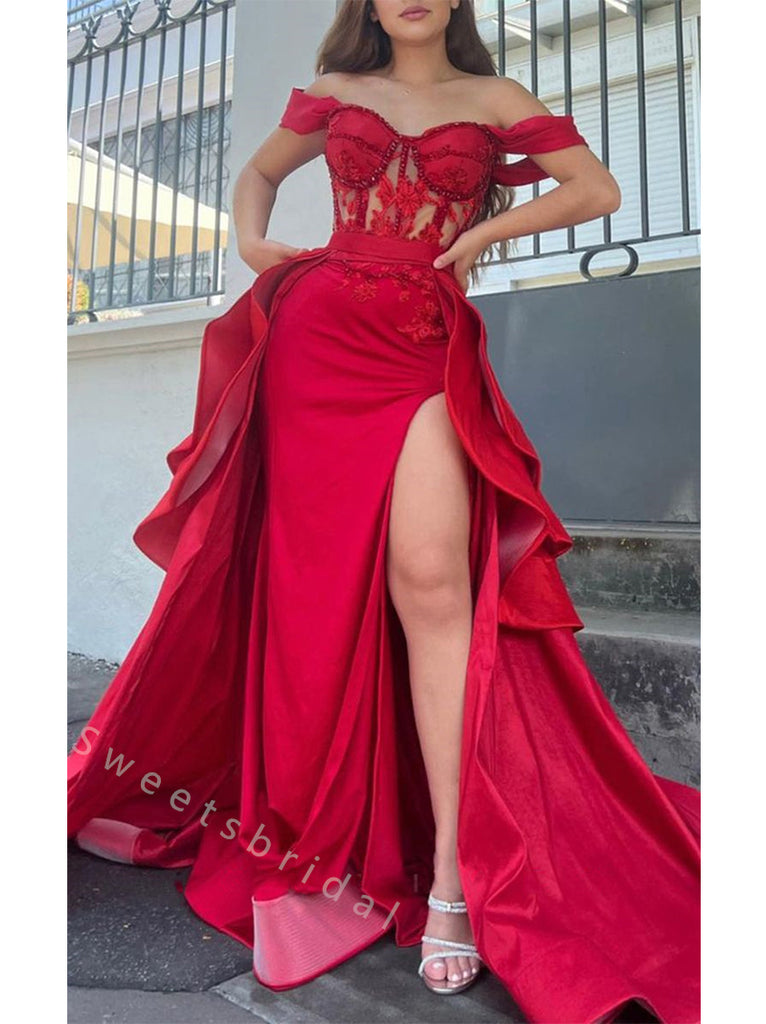 Sexy Sweetheart Off shoulder Side slit Mermaid Long Prom Dress,SWS2053