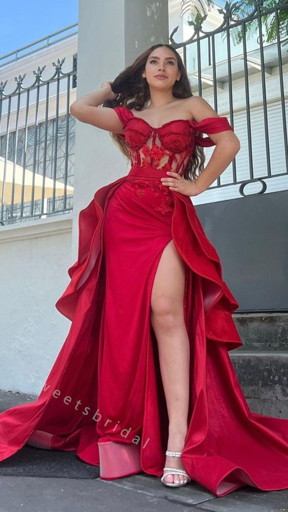 Sexy Sweetheart Off shoulder Side slit Mermaid Long Prom Dress,SWS2053