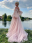 Elegant Off Shoulder Long Sleeves A-line Floor length Prom Dress,SWS2158