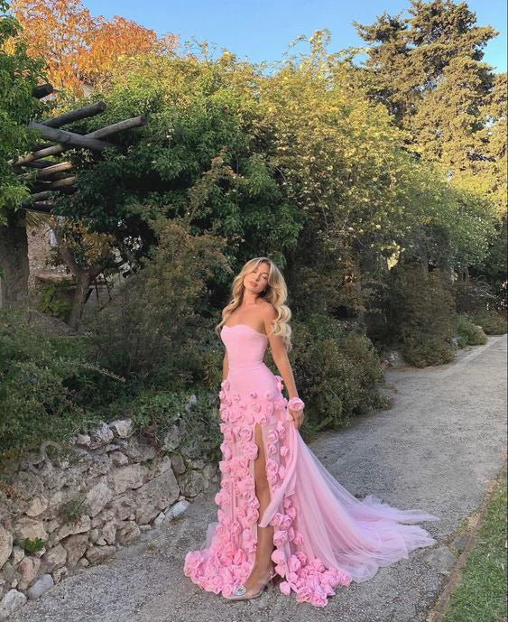 Sexy Sleeveless Rose-Shaped Side Slit Mermaid Floor length Prom Dress,SWS2157