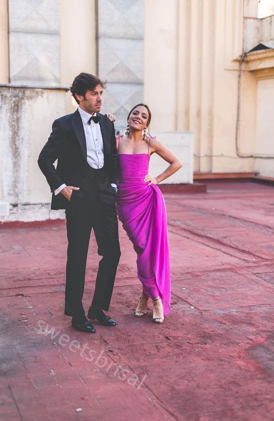 Simple Spaghetti Straps Side Slit Sheath Floor Length Prom Dress,SWS2203