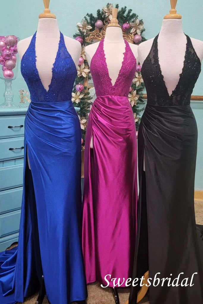 Azalea Halter Sleeveless Side Slit Mermaid Floor Length Prom Dress,SWS2549