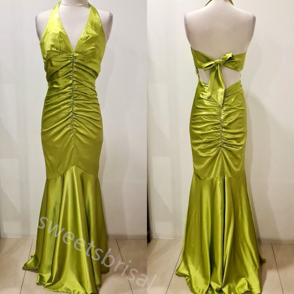 Sexy Halter V-neck Sleeveless Mermaid Floor Length Prom Dress,SWS2208