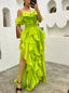 Sexy Off shoulder Sleeveless Ruffle A-line Floor length Prom Dress,SWS2153