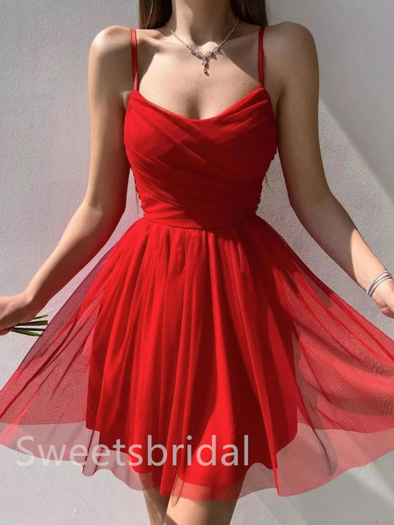 Red Charming V-neck A-line Short Homecoming Dress, BTW411