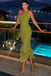 Moss Green One Shoulder Sleeveless Sheath Long Prom Dress,SWS2326