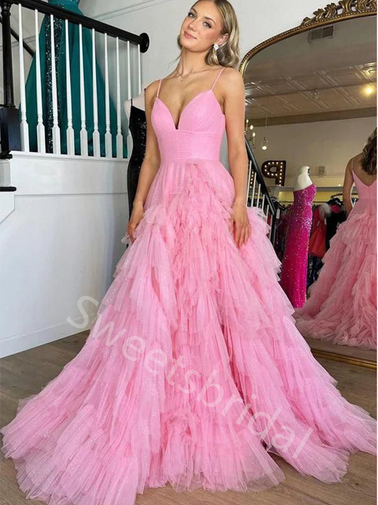 Elegant V-neck Sleeveless A-line Long Prom Dress,SW2023