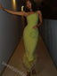 Moss Green One Shoulder Sleeveless Sheath Long Prom Dress,SWS2326