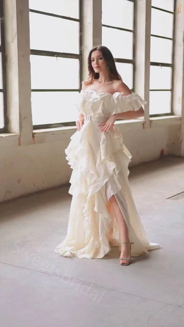 Sexy Off shoulder Sleeveless Ruffle A-line Floor length Prom Dress,SWS2152