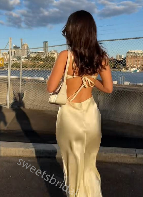 Simple V-neck Sleeveless Mermaid Floor Length Prom Dress,SWS2391