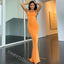 Orange Jewel Sleeveless Open Back Mermaid Floor Length Prom Dress,SWS2388