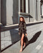 Black Long Sleeves Side Slit  A-line Floor Length Prom Dress,SWS2192