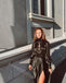 Black Long Sleeves Side Slit  A-line Floor Length Prom Dress,SWS2192