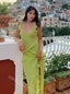 Ruffle V-neck Sleeveless Side Slit Mermaid Floor Length Prom Dress,SWS2386