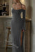 Dark Grey Halter Off Shoulder Side Slit Ruffle Mermaid Floor Length Prom Dress,SWS2191
