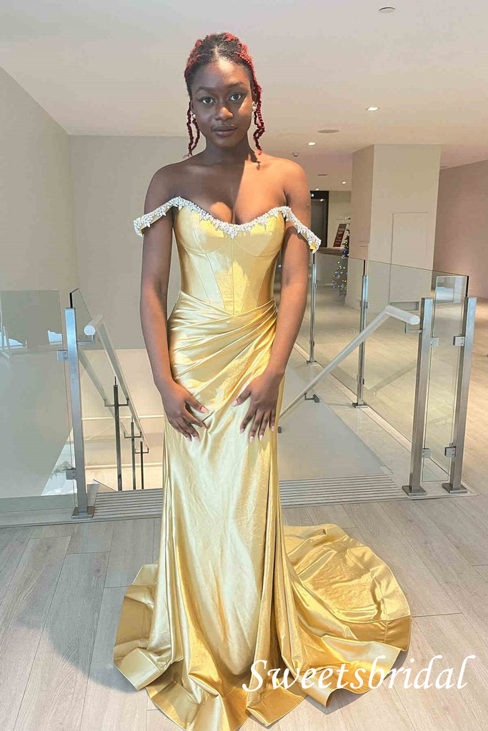Sparkly Off Shoulder Scoop Mermaid Floor Length Prom Dress,SWS2570