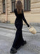 Black Ruffle Long Sleeves Mermaid Floor Length Prom Dress,SWS2382