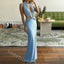 Blue Halter Deep V-neck Sleeveless Mermaid Floor Length Prom Dress,SWS2381