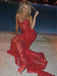 Red Sparkly V-neck Sleeveless Sheath Floor Length  Prom Dress,SWS2293
