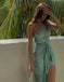 Elegant One Shoulder Sleeveless Side Slit Sheath Long Prom Dress,SWS2324