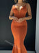 Desert Orange V-neck Sleeveless Mermaid Floor Length Prom Dress,SWS2185