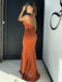 Desert Orange V-neck Sleeveless Mermaid Floor Length Prom Dress,SWS2185